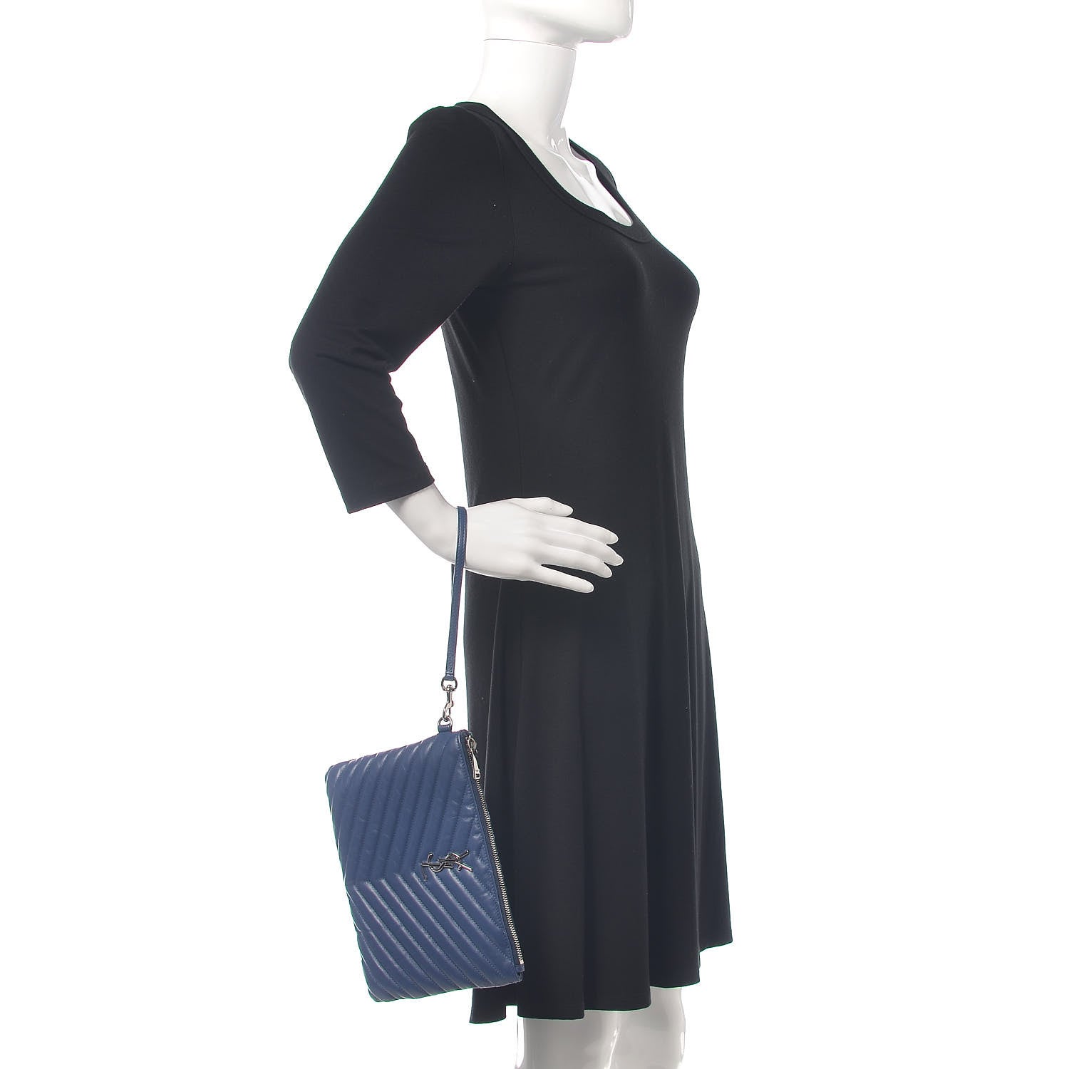 Saint Laurent Calfskin Matelasse Chevron Monogram A5 Wristlet Medium Blue 2 of 9