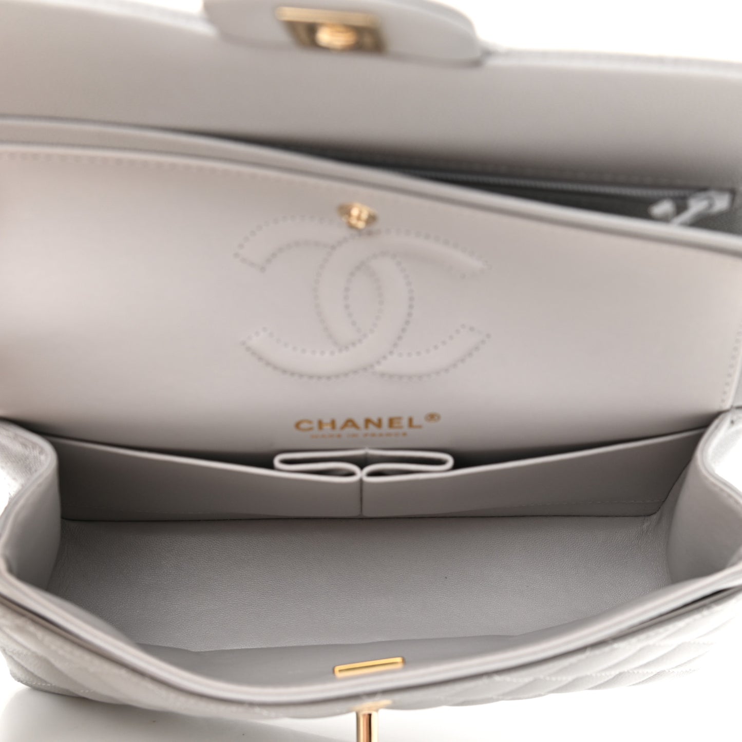 Caviar Quilted Small Double Flap Grey