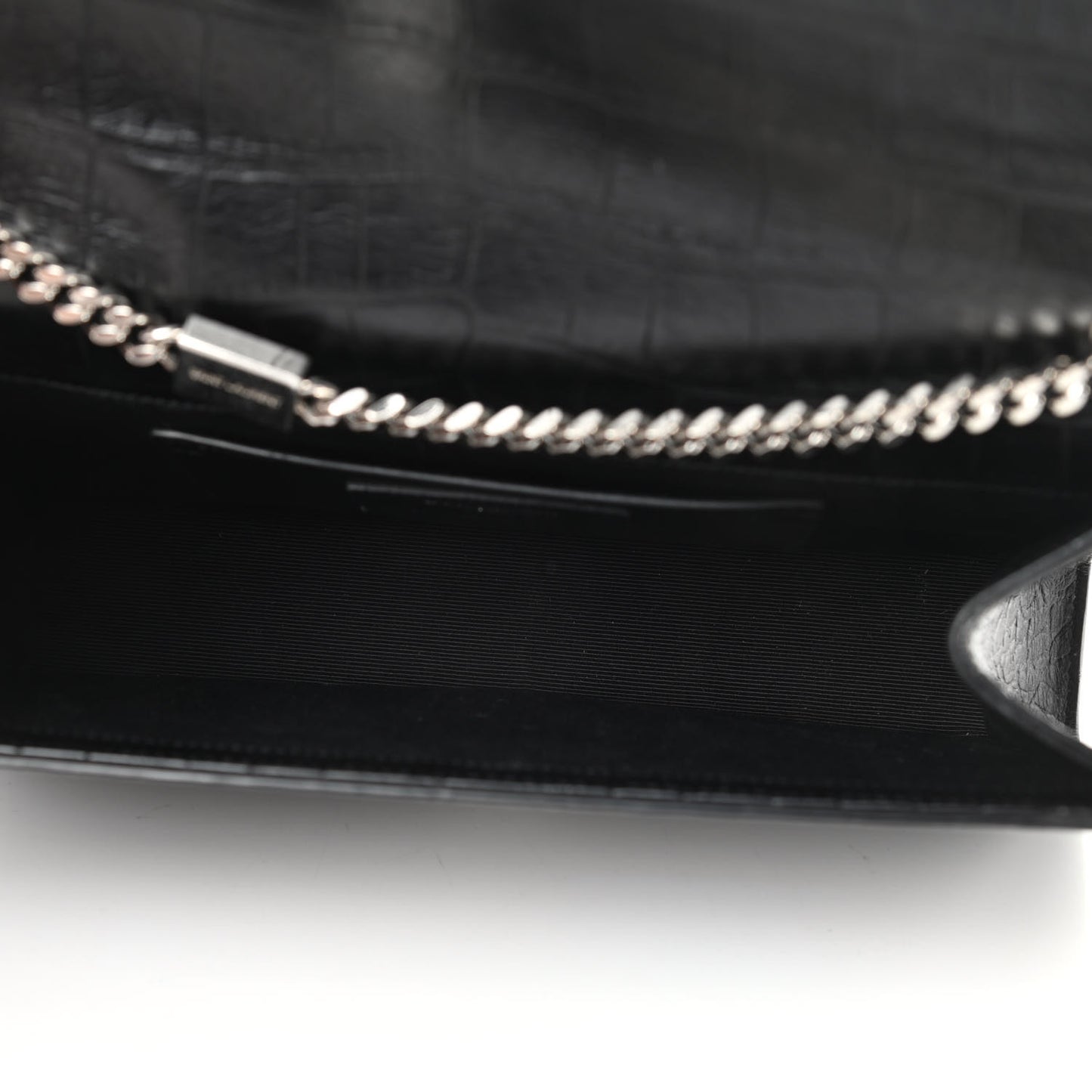 Calfskin Crocodile Embossed Medium Classic Monogram Kate Tassel Satchel Black