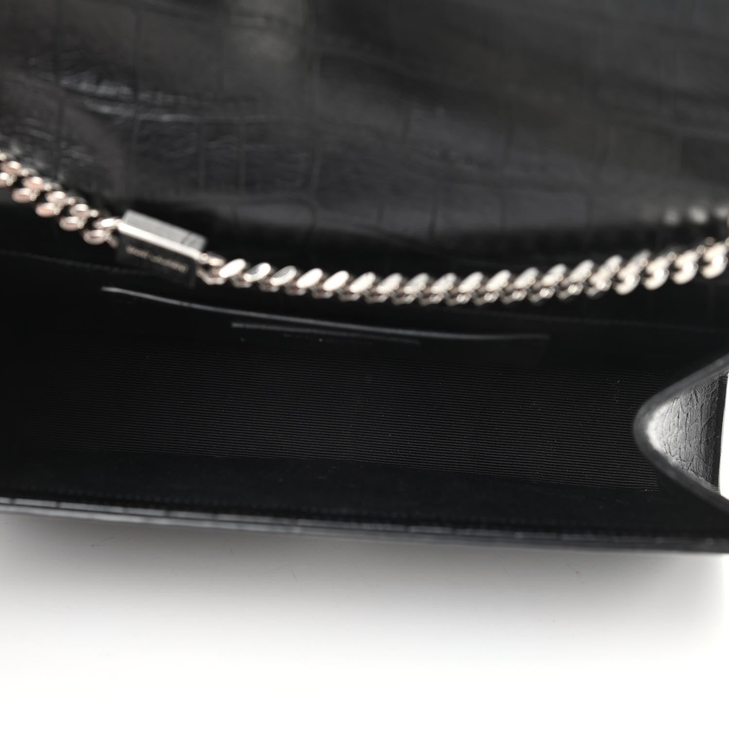 Saint Laurent Calfskin Crocodile Embossed Medium Classic Monogram Kate Tassel Satchel Black 5 of 14