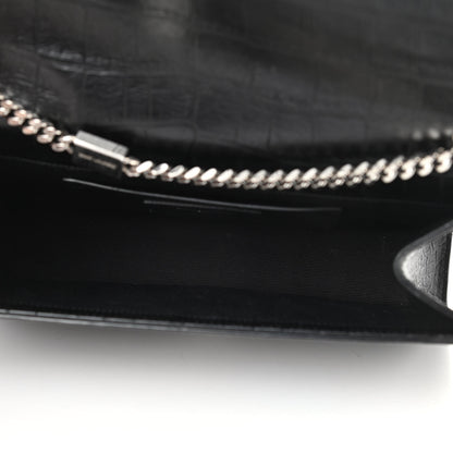 Saint Laurent Calfskin Crocodile Embossed Medium Classic Monogram Kate Tassel Satchel Black 5 of 14