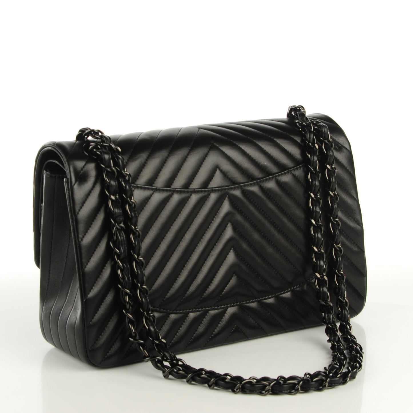 Lambskin Chevron Quilted Jumbo Double Flap So Black