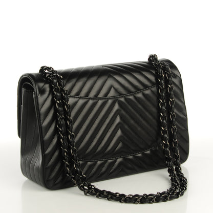 Chanel Lambskin Chevron Quilted Jumbo Double Flap So Black 3 of 8