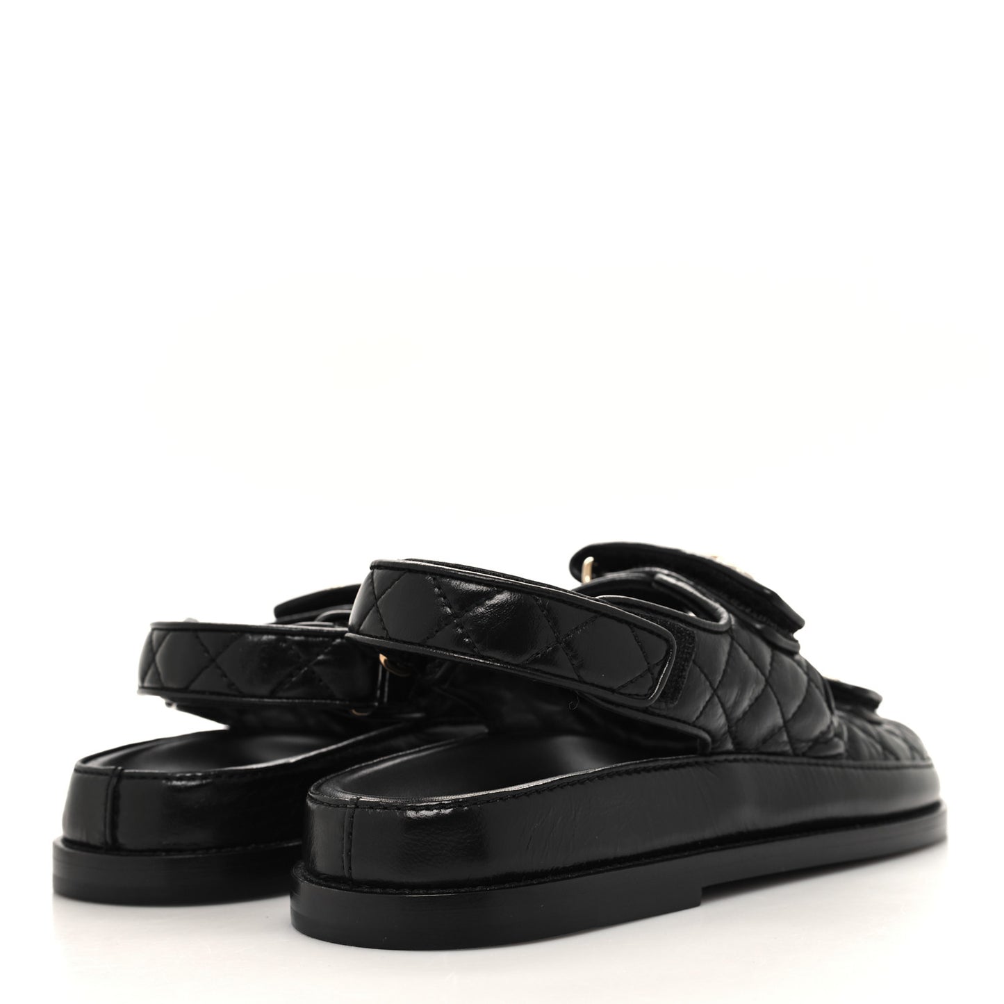 Shiny Calfskin Velcro Dad Sandals 39 Black