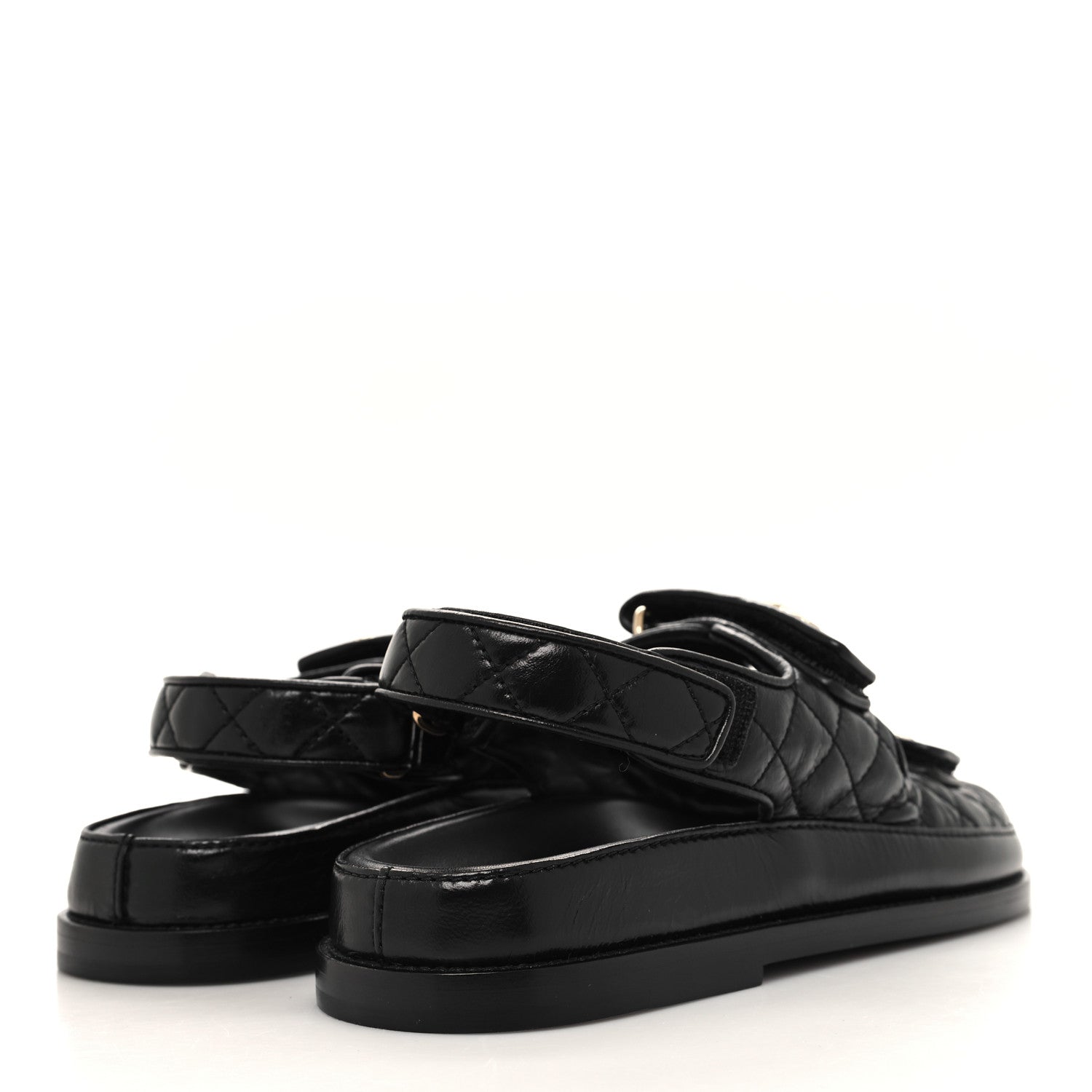 Chanel Shiny Calfskin Velcro Dad Sandals 39 Black 4 of 8