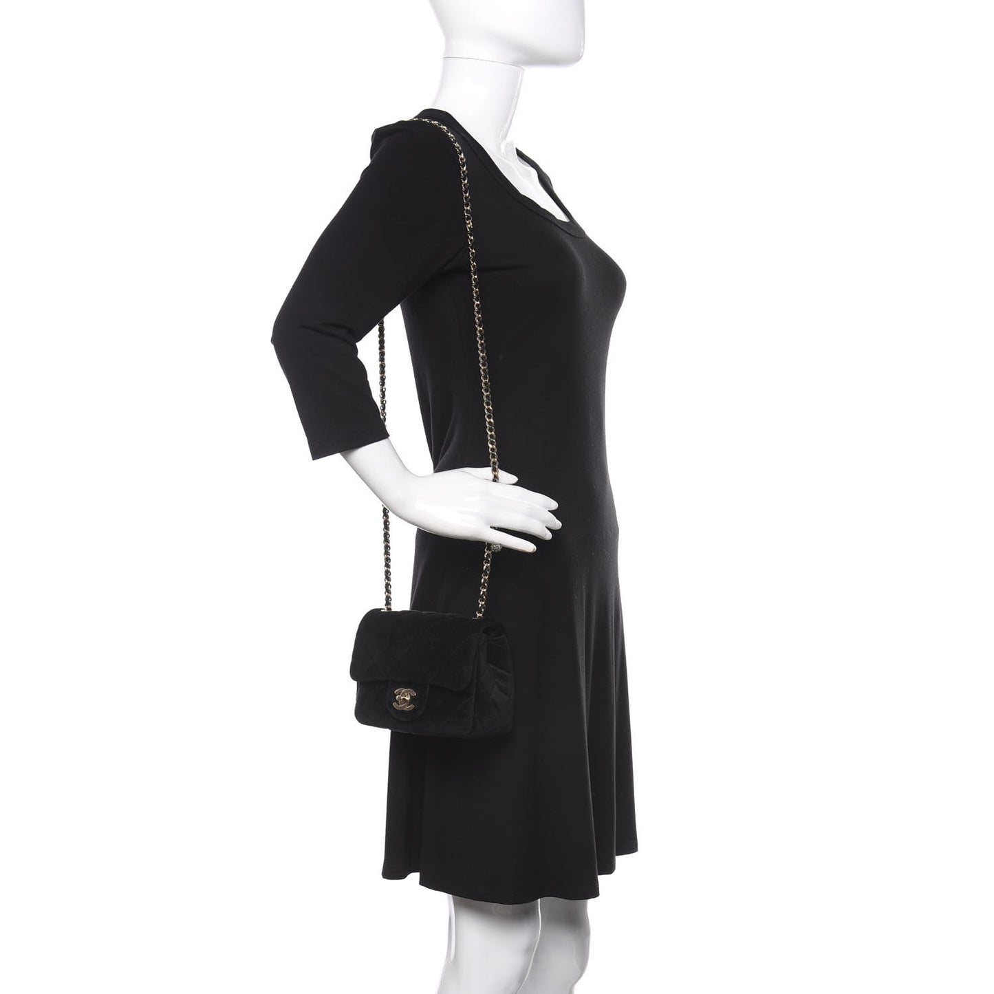Velvet Quilted Mini Pearl Crush Flap Black