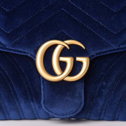 Gucci Velvet Matelasse GG Marmont Clutch Cobalt Blue 10 of 12