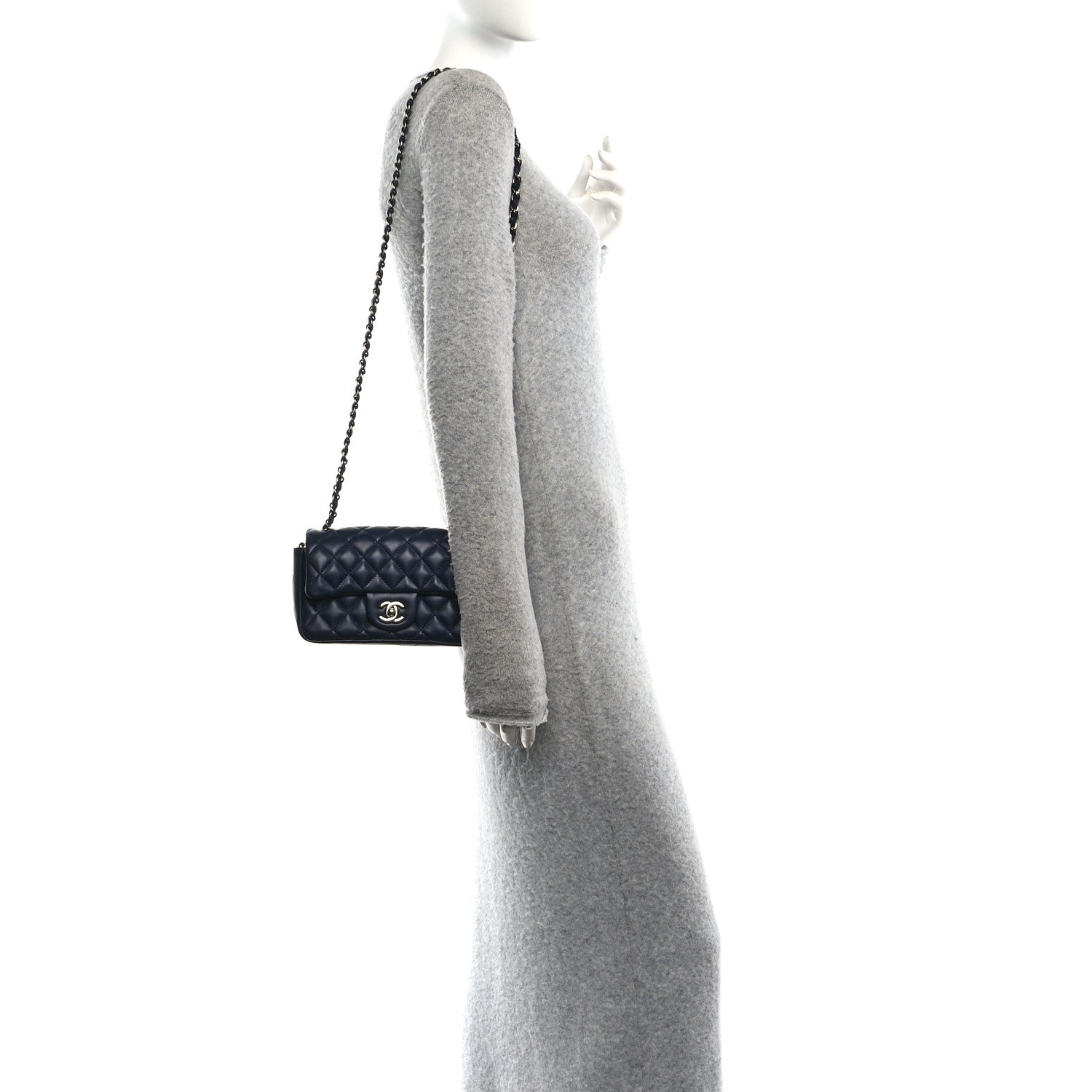 Chanel Lambskin Quilted Mini Rectangular Flap Dark Navy Blue 2 of 10