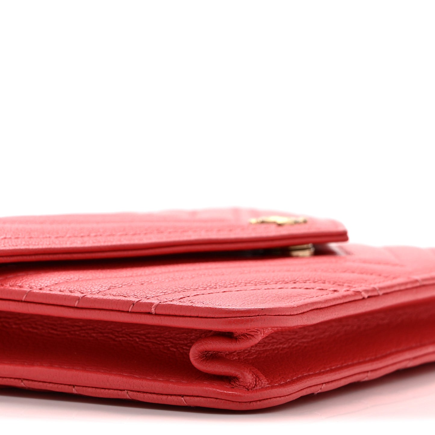 Shiny Goatskin Chevron Quilted Statement Wallet On Chain WOC Red