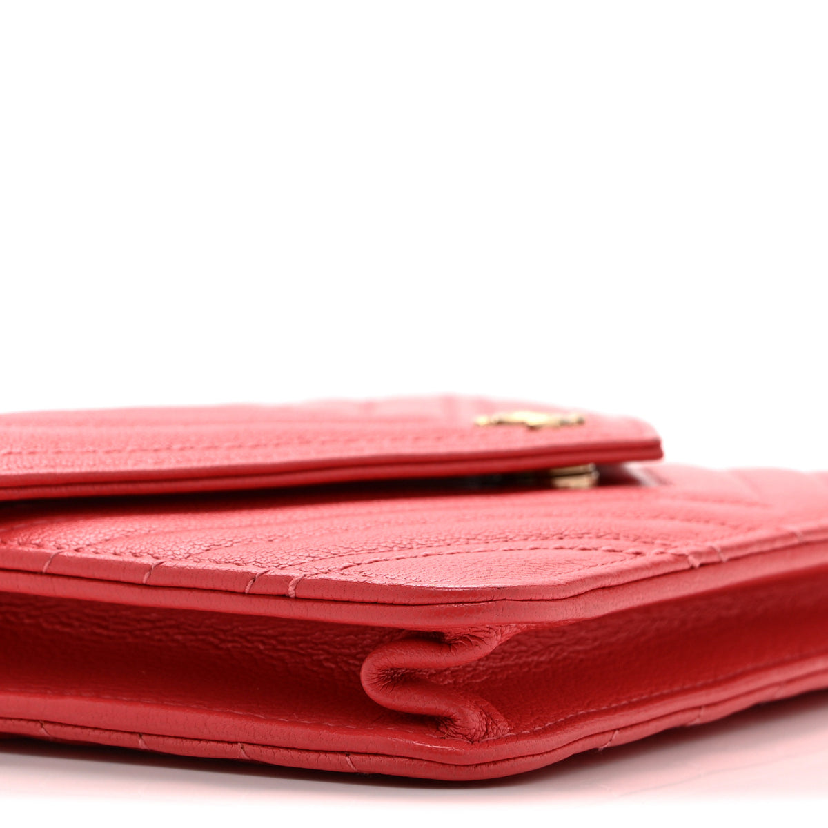 Chanel Shiny Goatskin Chevron Quilted Statement Wallet On Chain WOC Red 10 of 12