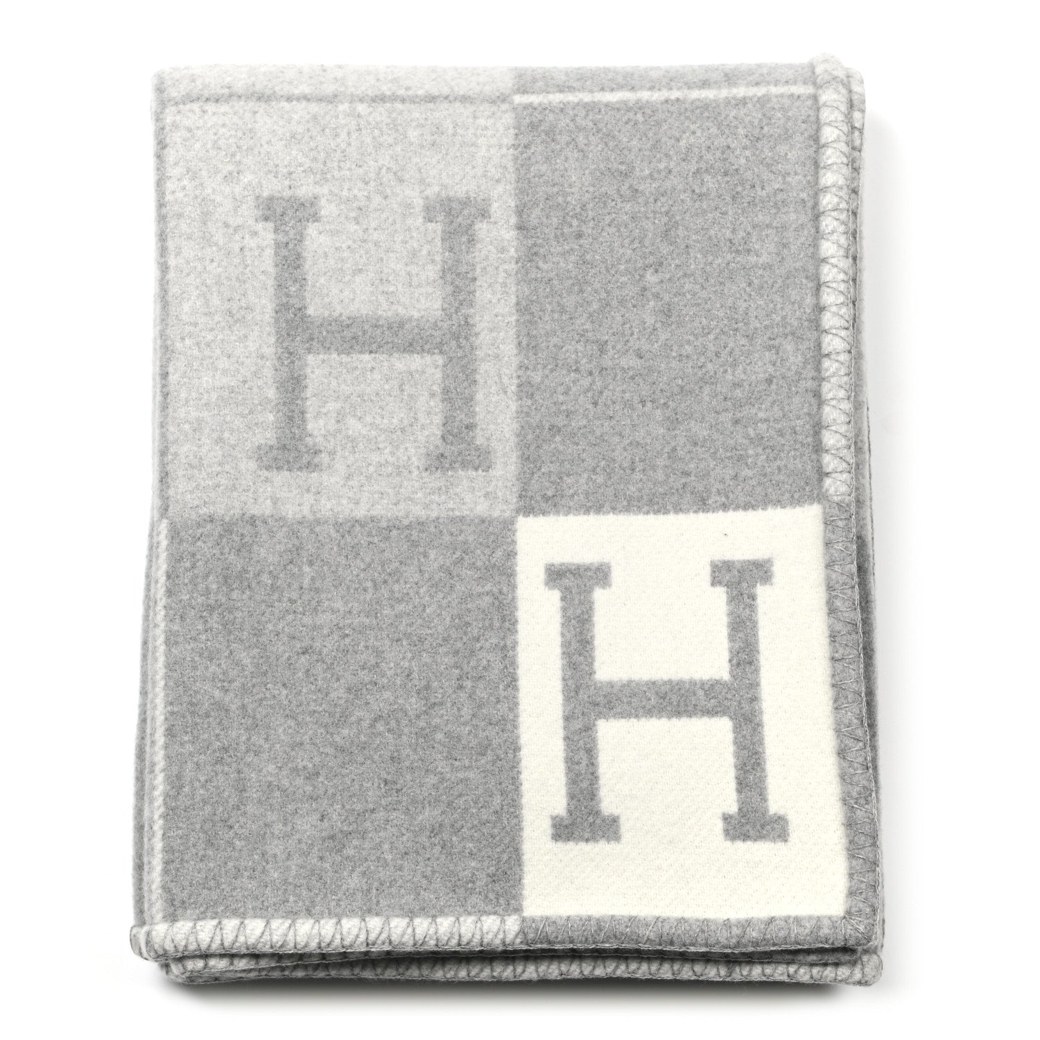 Hermes Wool Cashmere Avalon III Blanket Ecru Gris Clair 1 of 3