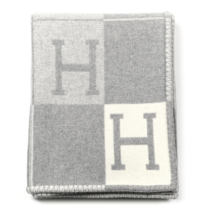Hermes Wool Cashmere Avalon III Blanket Ecru Gris Clair 1 of 3