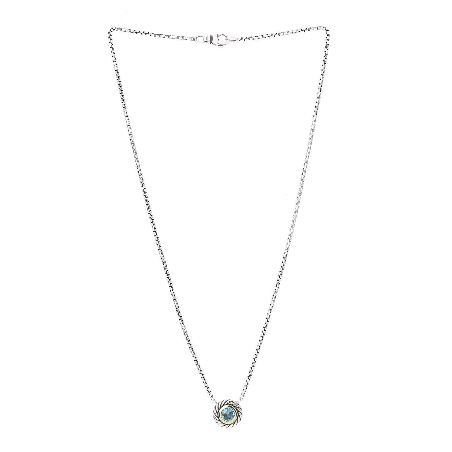Sterling Silver 14K Yellow Gold Blue Topaz 12mm Cookie Pendant Necklace