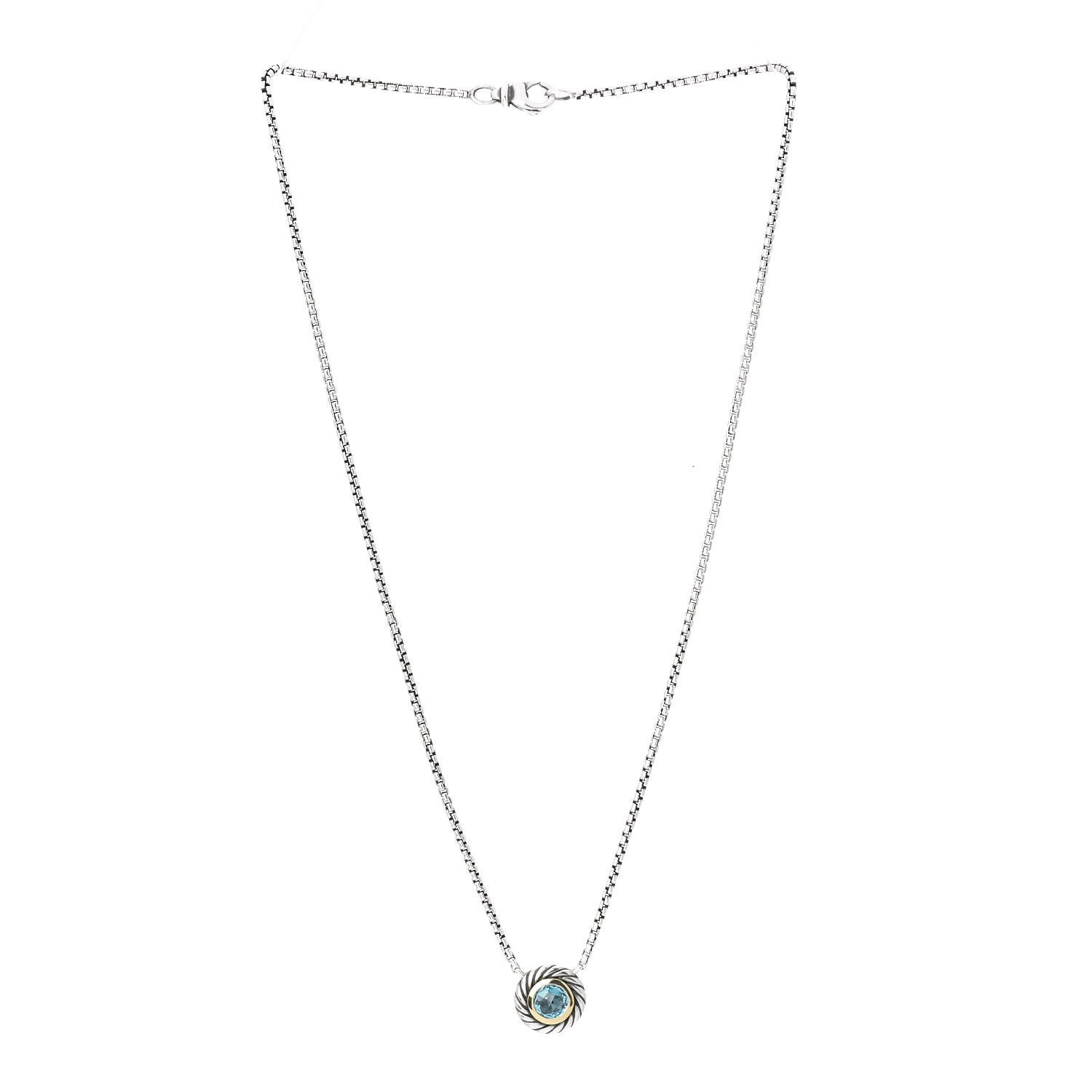 David Yurman Sterling Silver 14K Yellow Gold Blue Topaz 12mm Cookie Pendant Necklace 3 of 5