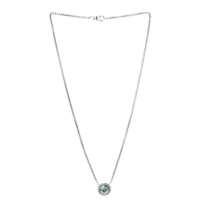 David Yurman Sterling Silver 14K Yellow Gold Blue Topaz 12mm Cookie Pendant Necklace 3 of 5