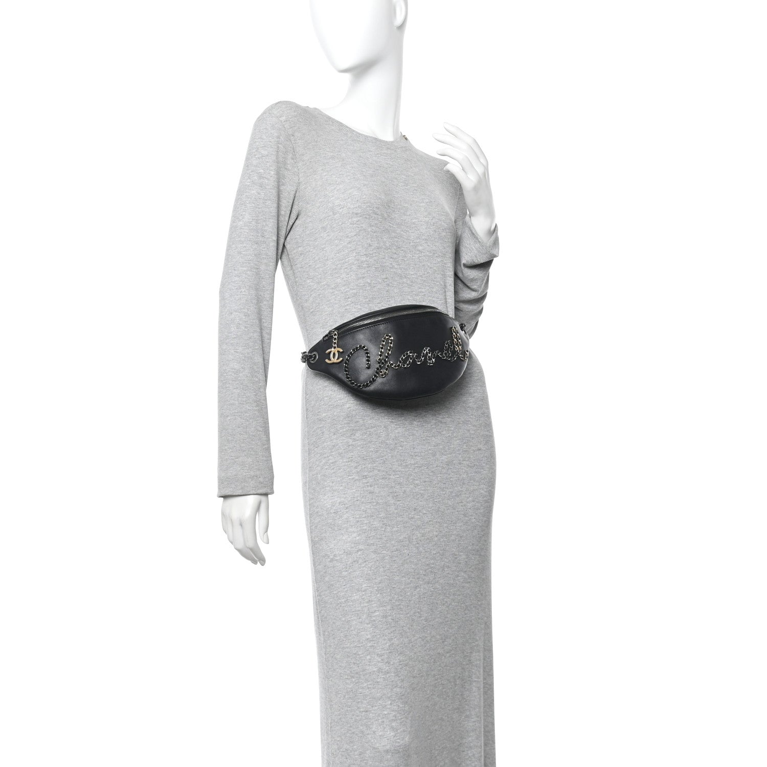 Chanel Calfskin Chain 20s Signe Waist Bag Black 2 of 12