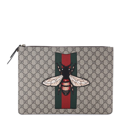 Gucci GG Supreme Monogram Web Animalier Bee Embroidered Medium Documents Holder Beige New Acero 1 of 9