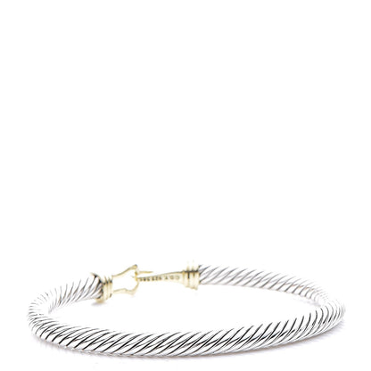 David Yurman Sterling Silver 14K Yellow Gold 5mm Cable Classic Buckle Bracelet 3 of 4