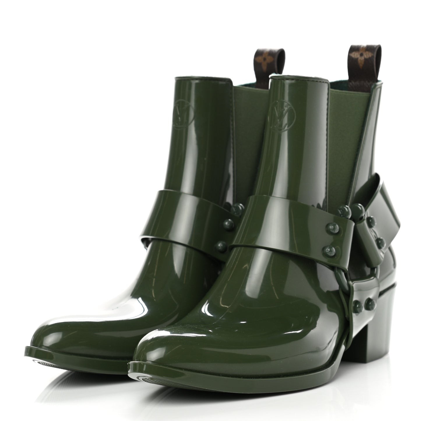 Rubber Monogram Rhapsody Ankle Boots 38 Kaki