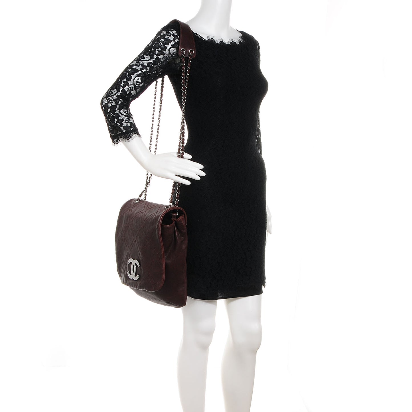 Calfskin Diamond Stitch Large Messenger Brown