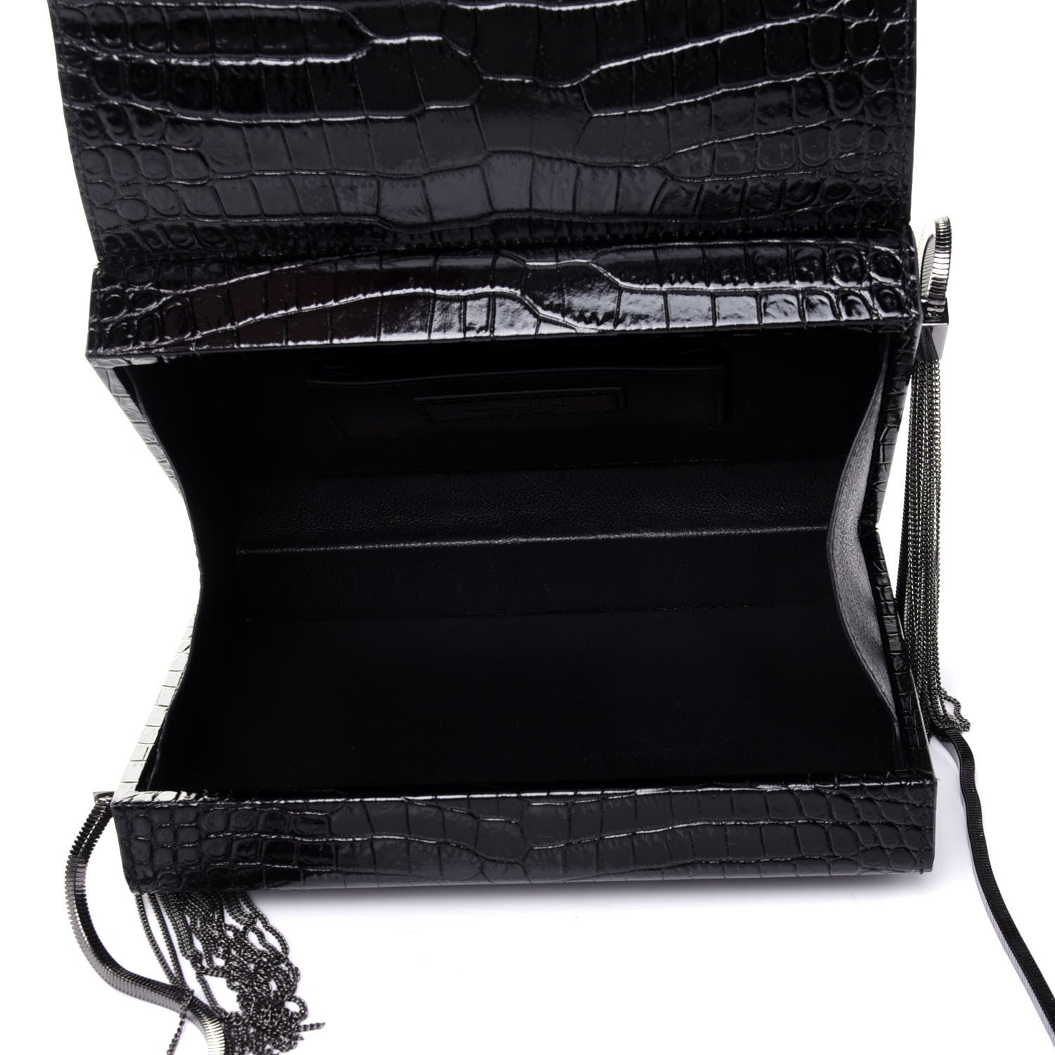 Saint Laurent Calfskin Crocodile Embossed Monogram Small Kate Slide Chain Crossbody Box Bag Black 4 of 4