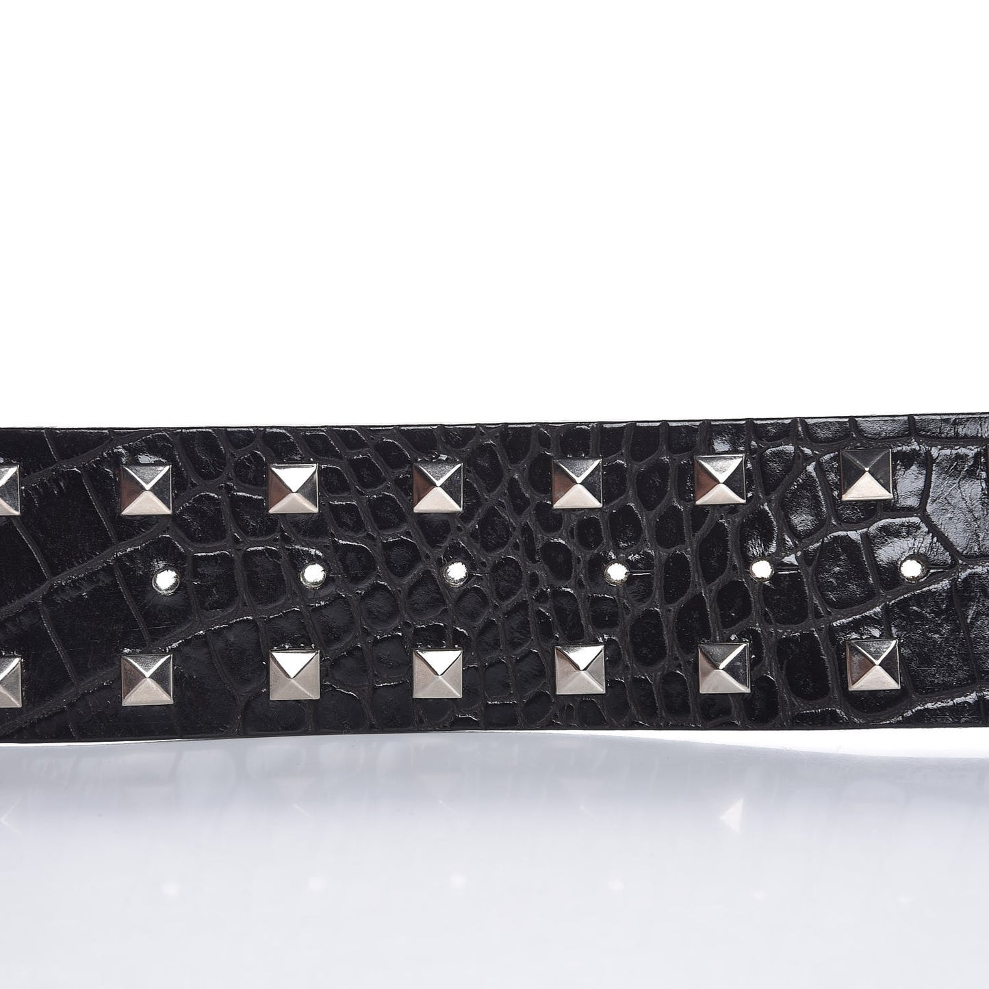 Croc Calfskin Embossed Studded Medusa Belt 75 30 Black