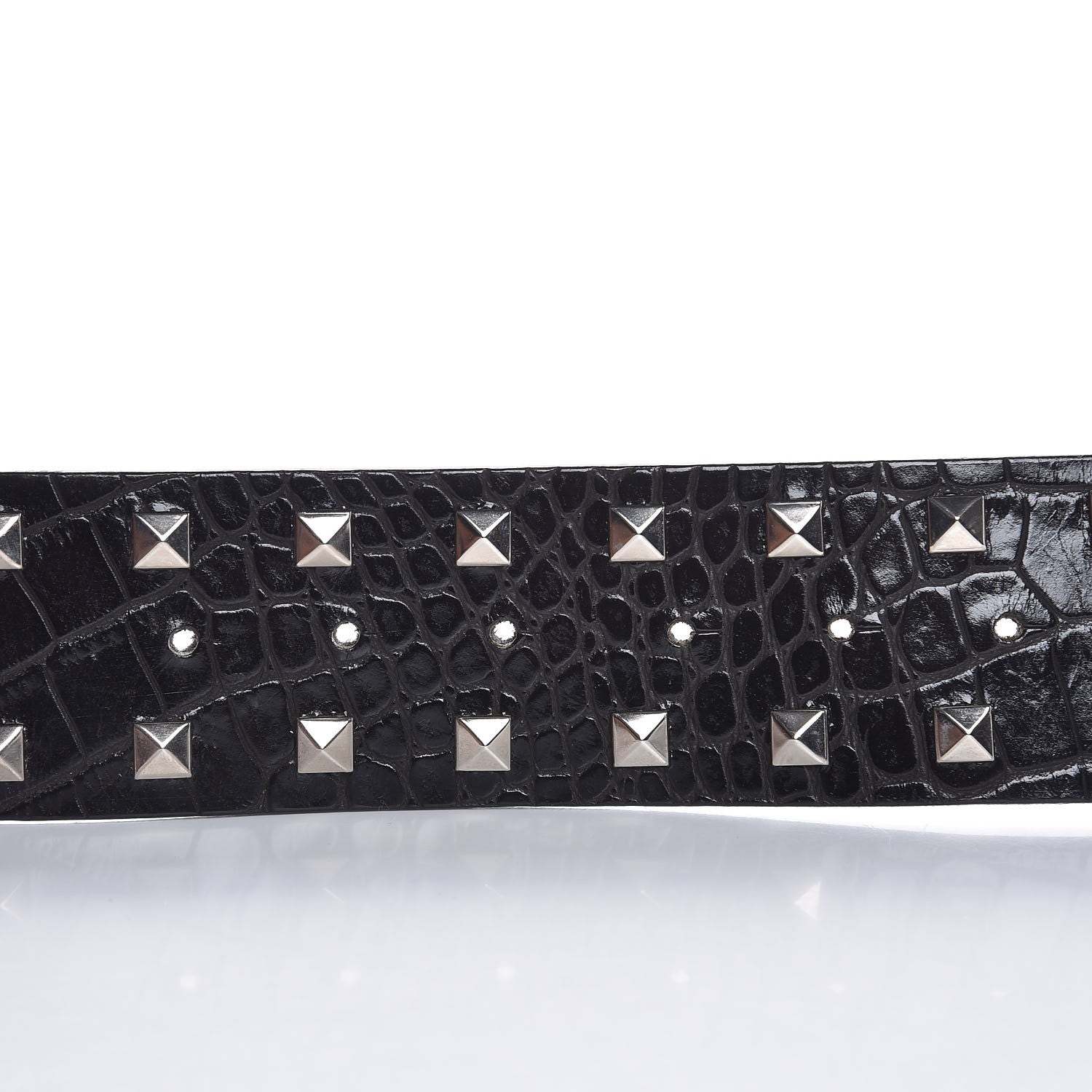 Versace Croc Calfskin Embossed Studded Medusa Belt 75 30 Black 6 of 7