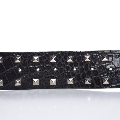 Versace Croc Calfskin Embossed Studded Medusa Belt 75 30 Black 6 of 7
