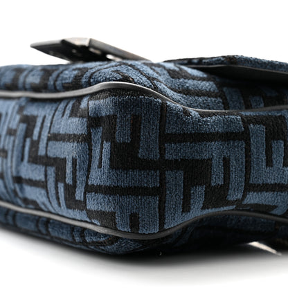 Fendi Chenille Vitello Seta FF Midi Chain Baguette Blue Black 9 of 10