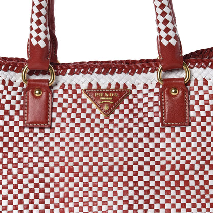 Prada Goatskin Woven Tote Red White 10 of 10