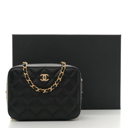 Chanel Lambskin Quilted CC Pearl Crush Camera Case Black 11 of 11