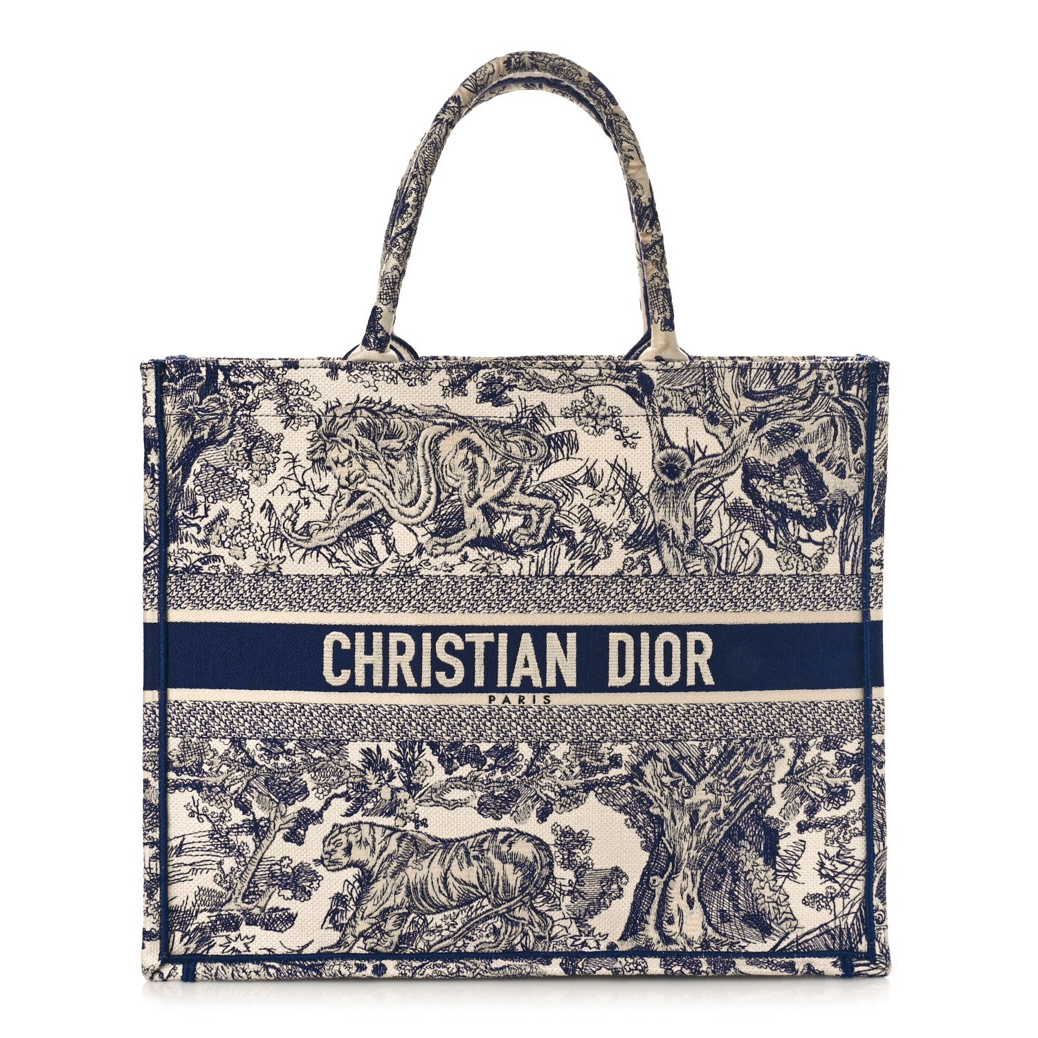 Christian Dior Canvas Embroidered Large Dioriviera Toile De Jouy Book Tote Blue 1 of 10