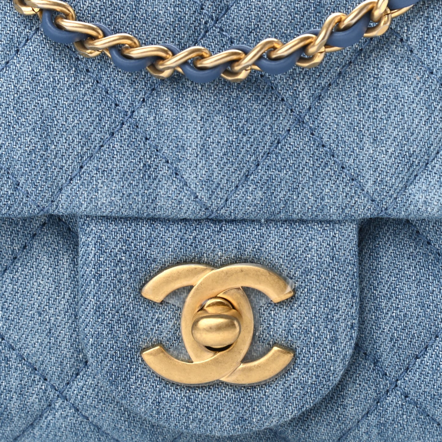 Denim Quilted Mini Pearl Crush Rectangular Flap Blue