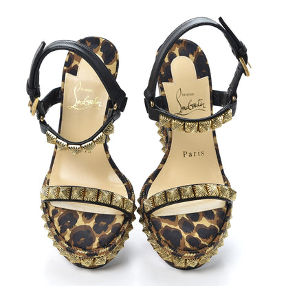 Christian Louboutin Nappa Silk Leopard Pira Ryad 110 Wedge Sandals 35 Black Marron 5 of 10