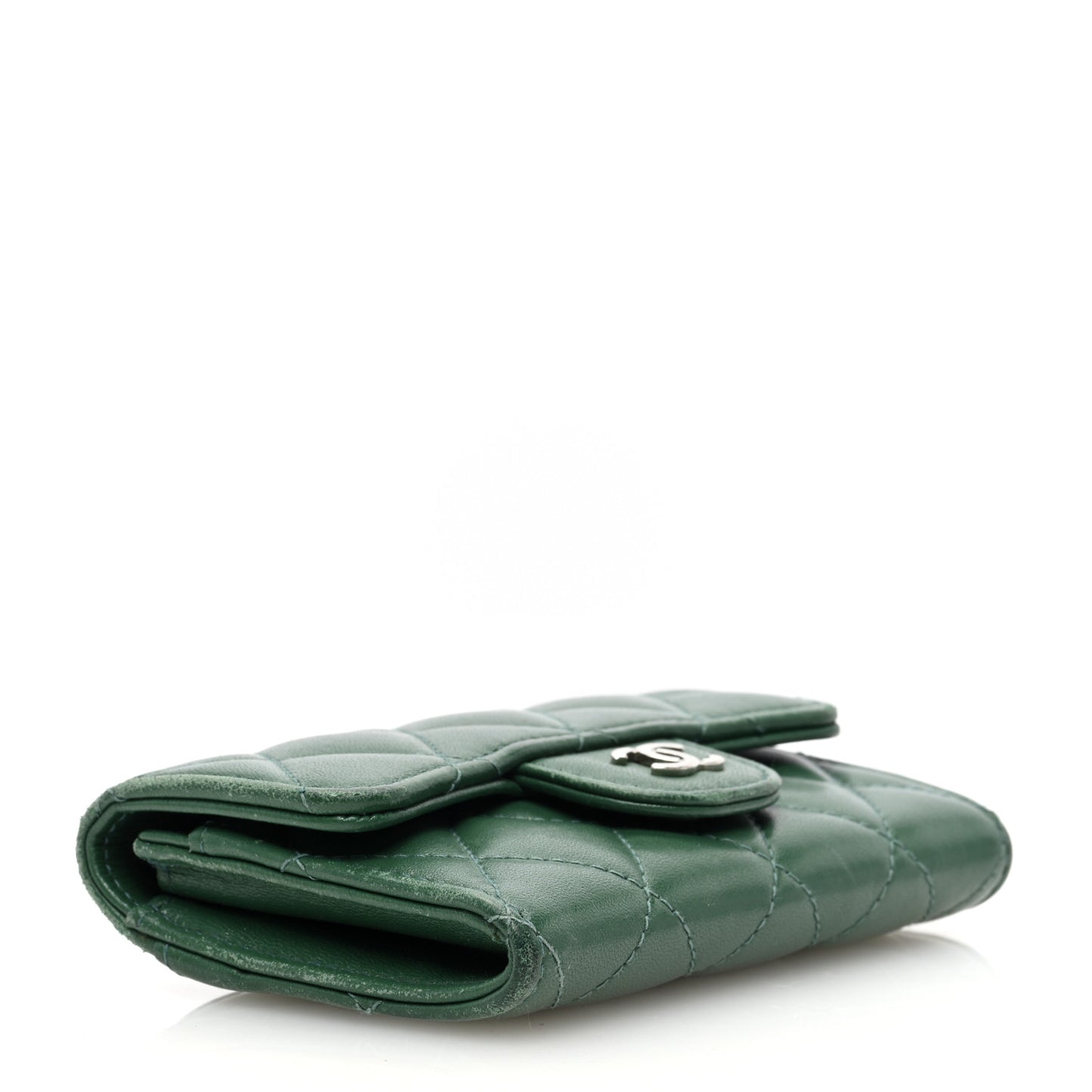 Lambskin Quilted Flap Card Holder Wallet Green
