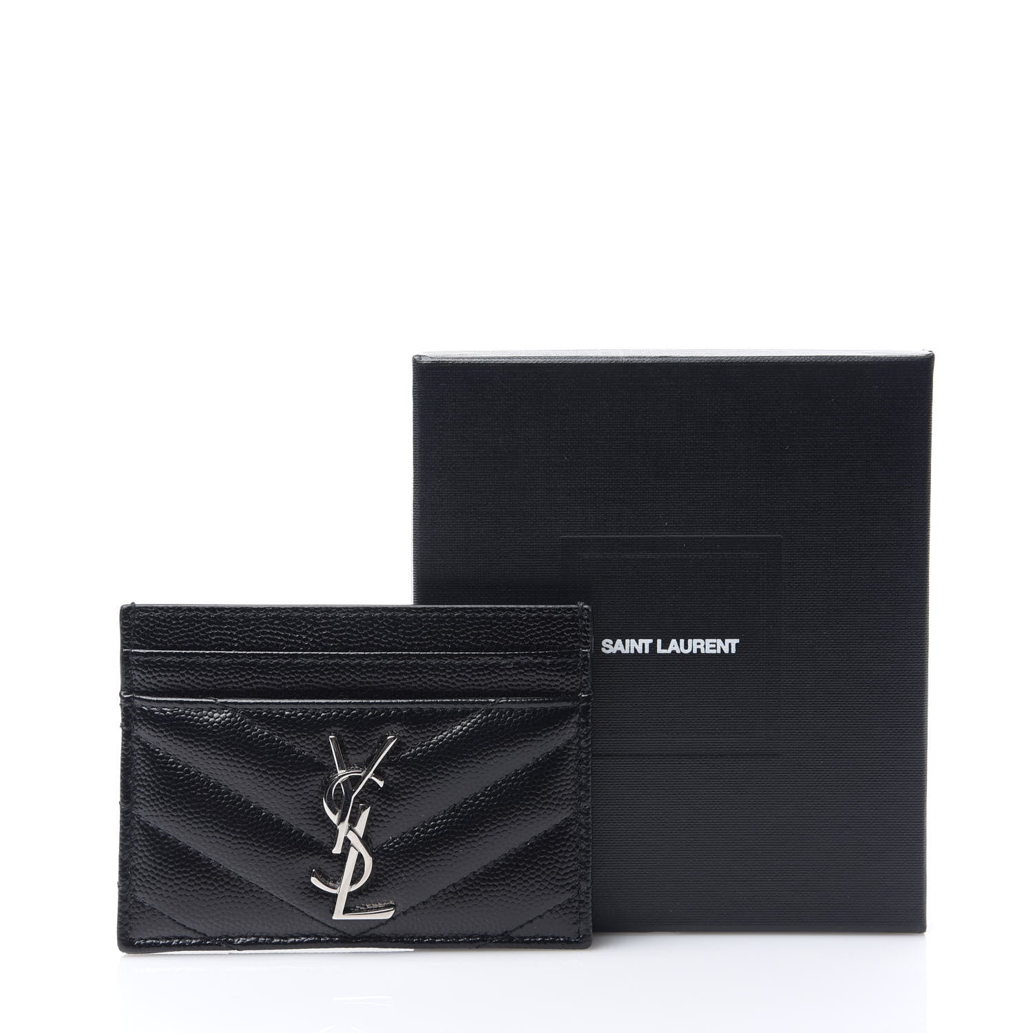 Saint Laurent Grain De Poudre Matelasse Chevron Monogram Credit Card Case Black 7 of 7