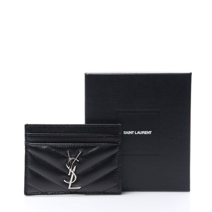 Saint Laurent Grain De Poudre Matelasse Chevron Monogram Credit Card Case Black 7 of 7