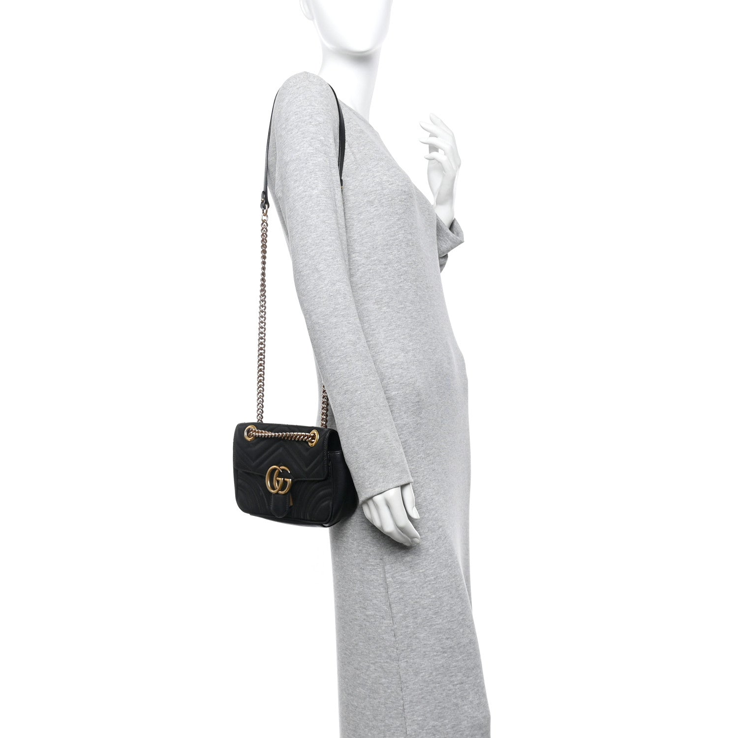 Gucci Calfskin Matelasse Mini GG Marmont Shoulder Bag Black 2 of 14