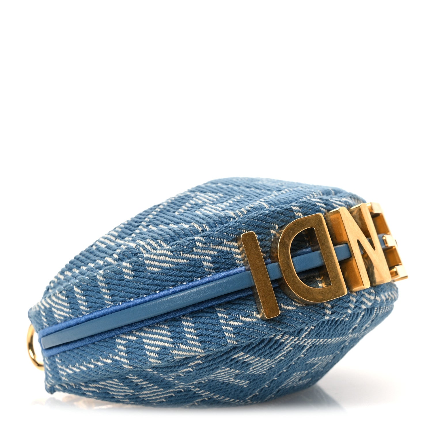 Fendi Denim Effect Fabric Jacquard FF Nano Fendigraphy Hobo Charm