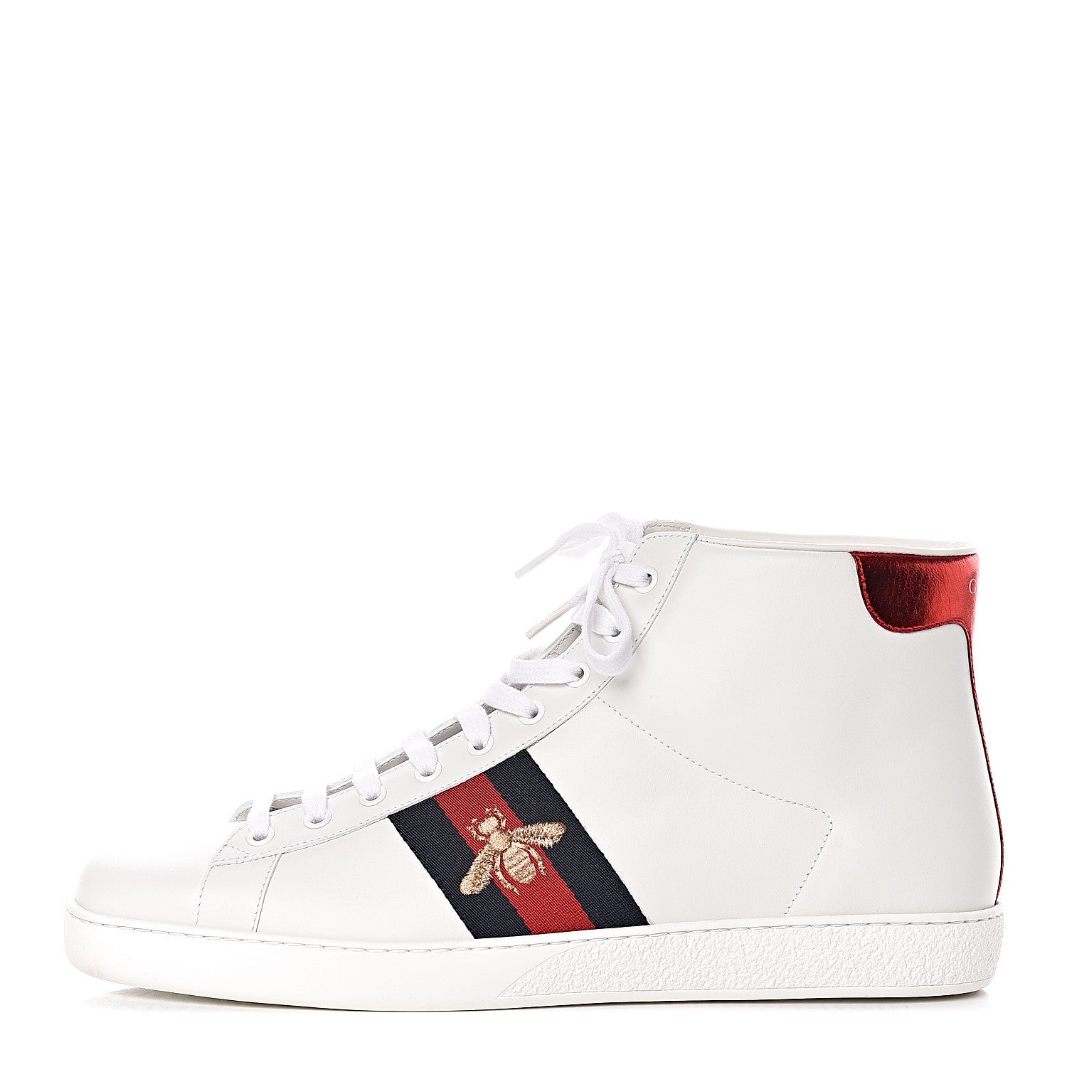 Gucci Calfskin Miro Soft Web Bee Embroidered Mens Ace High Top Sneakers 11.5 White 1 of 14