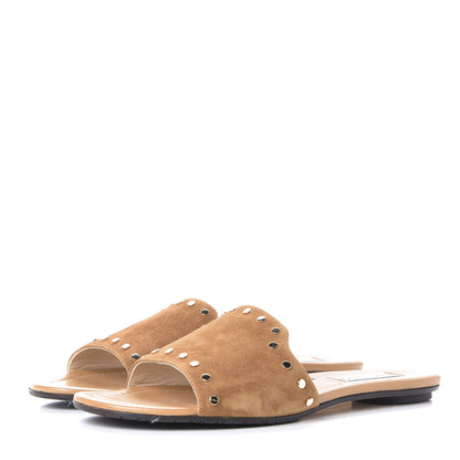 Jimmy Choo Suede Nanda Studded Flat Slide Sandals 42 Brown 3 of 9