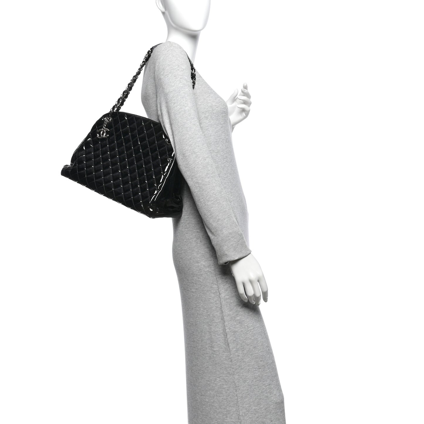 Patent Quilted Large Just Mademoiselle Bowling Bag Black