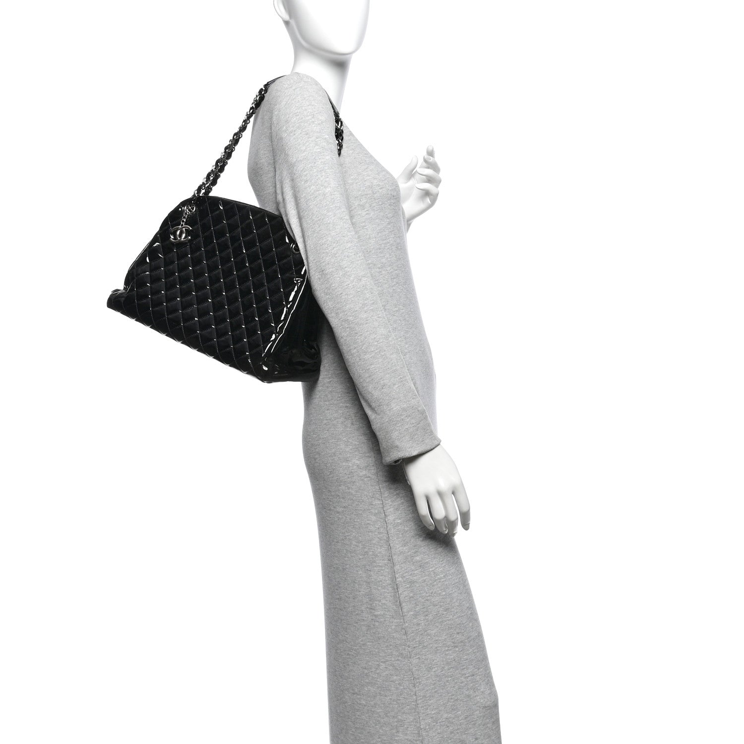 Chanel Patent Quilted Large Just Mademoiselle Bowling Bag Black 2 of 10