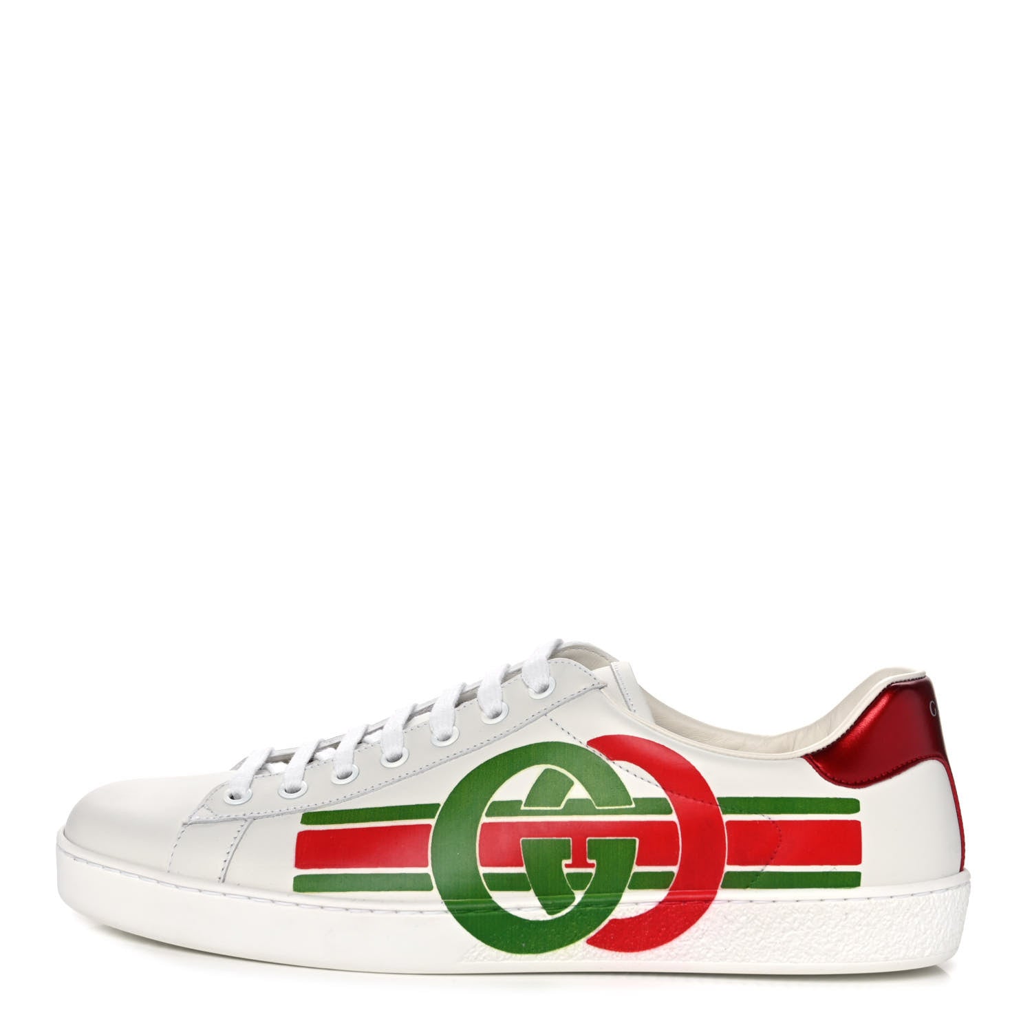 Gucci Calfskin Interlocking G Mens New Ace Sneakers 9 White Red Flame Green 1 of 11