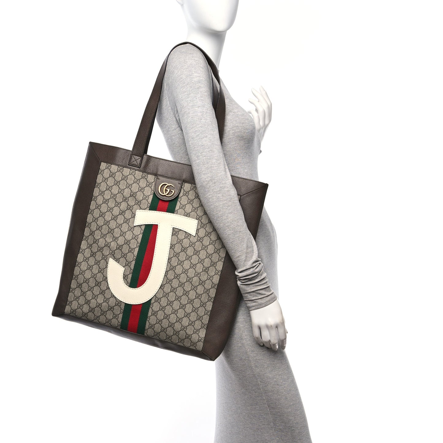GG Supreme Monogram Web Large DIY Ophidia Vertical Shopping Tote Brown