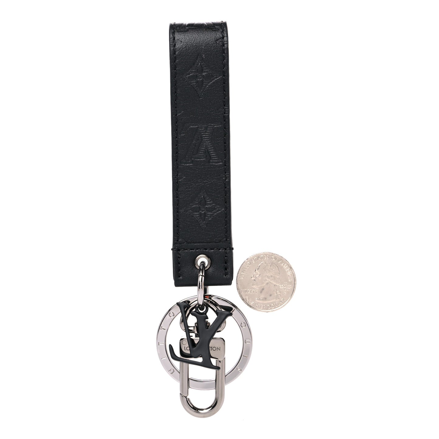 Calfskin LV Shape Dragonne Bag Charm Key Holder Black