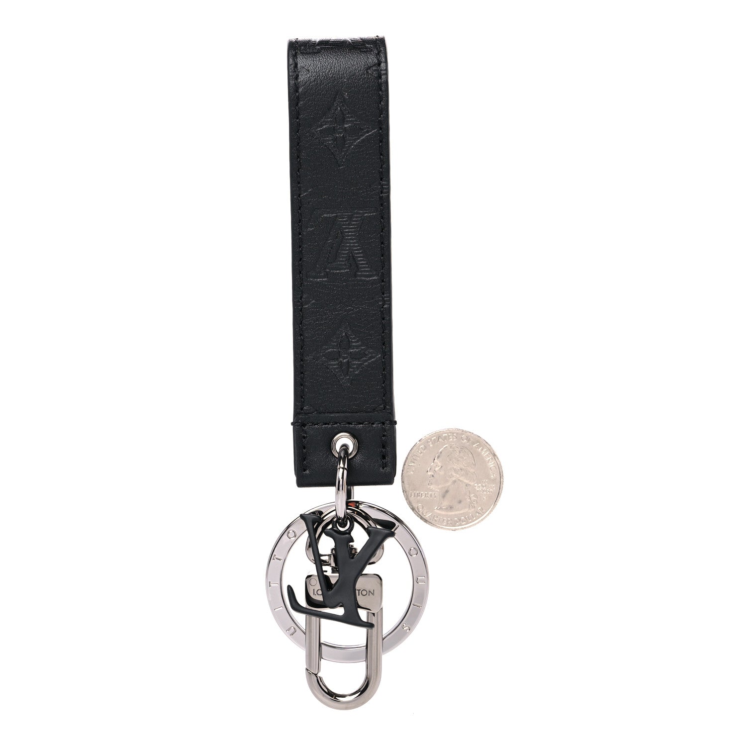 Louis Vuitton Calfskin LV Shape Dragonne Bag Charm Key Holder Black 2 of 4