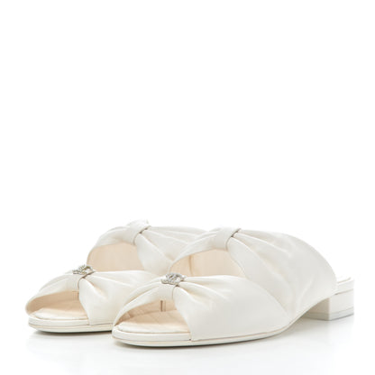 Chanel Lambskin Pearl Bow CC Flat Sandals 38 White 3 of 17