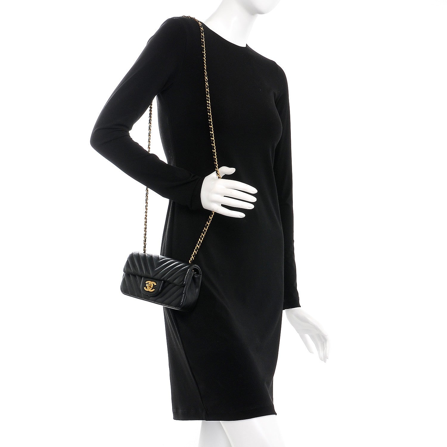 Chanel Lambskin Chevron Quilted Extra Mini Rectangular Flap Black 2 of 8