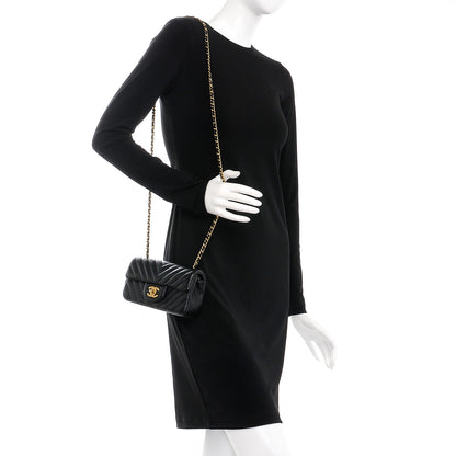 Chanel Lambskin Chevron Quilted Extra Mini Rectangular Flap Black 2 of 8